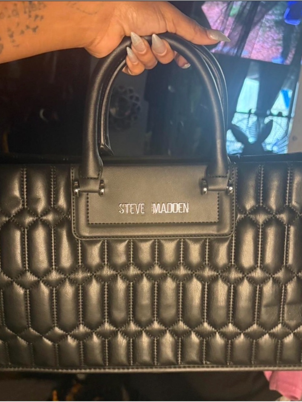 Steve Madden Black Quilted Top-Handle Satchel
